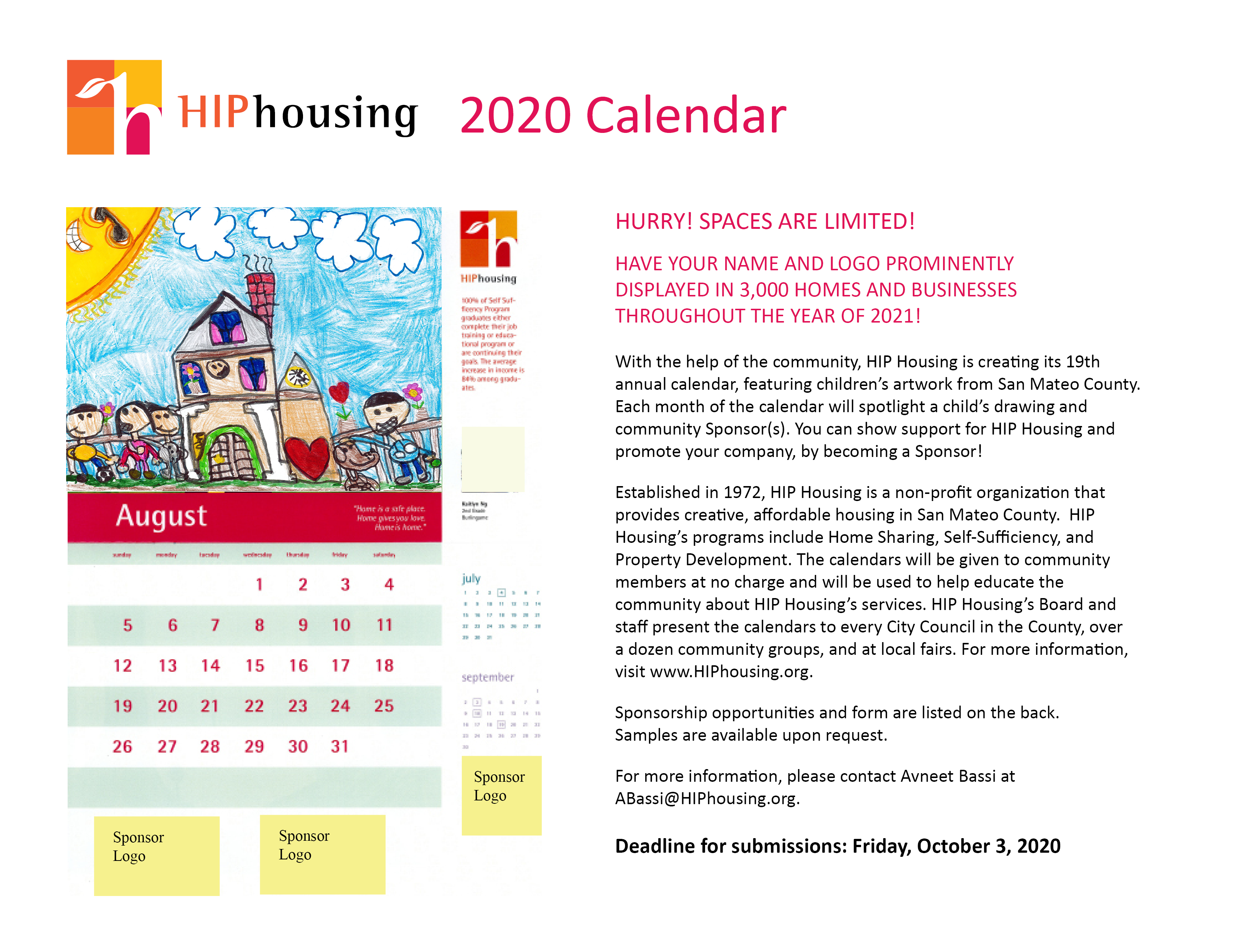 Calendar Sponsorship 2020 HIP Housing